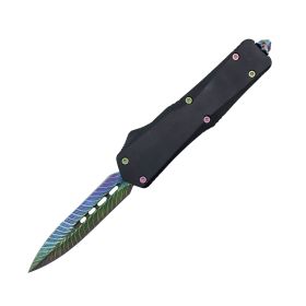 Double Edge Damascus Automatic OTF Knife w/ Belt Clip (Color: Rainbow)