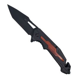 8.5" Spring Assisted Utility Knife with Tanto Blade (Color: Wood)