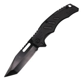 Spring Assisted 4.75" Tanto Blade Knife With ABS Handle (Color: Black)