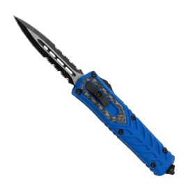 Automatic OTF Double Edge Knife (Color: Blue, Style: Serrated)