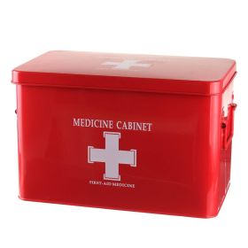 First Aid Kit, First Aid Medicine Supplies Bin - 2-Tier Metal Medicine Storage Tin, Samll First Aid Box With Removable Tray For Home & Workplace Emerg (Option: Red)