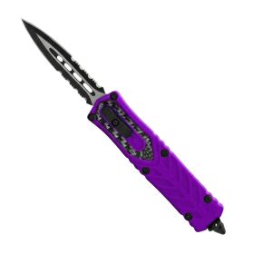 Automatic OTF Double Edge Knife (Color: Purple, Style: Serrated)