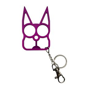 Cat Self-Defense Metal Knuckle Keychain (Color: Purple)