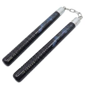 12" Black Wood Nunchucks with Dragon (Color: Blue Dragon)