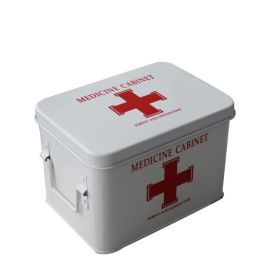 First Aid Kit, First Aid Medicine Supplies Bin - 2-Tier Metal Medicine Storage Tin, Samll First Aid Box With Removable Tray For Home & Workplace Emerg (Option: White)