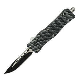 Automatic OTF Knife w/ Belt Clip (Color: Carbon Fiber, size: small)