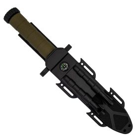 12.5" Fixed Blade Survival Knife with Sheath, Fire Starter, & Sharpening Rod (Color: Green)