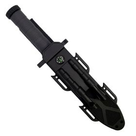 12.5" Fixed Blade Survival Knife with Sheath, Fire Starter, & Sharpening Rod (Color: Black)