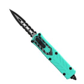 Automatic OTF Double Edge Knife (Color: Teal, Style: Serrated)