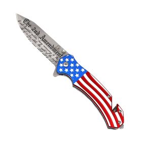 9" Spring Assisted USA Knife with Flag Handle (Color: 2nd Amendment)